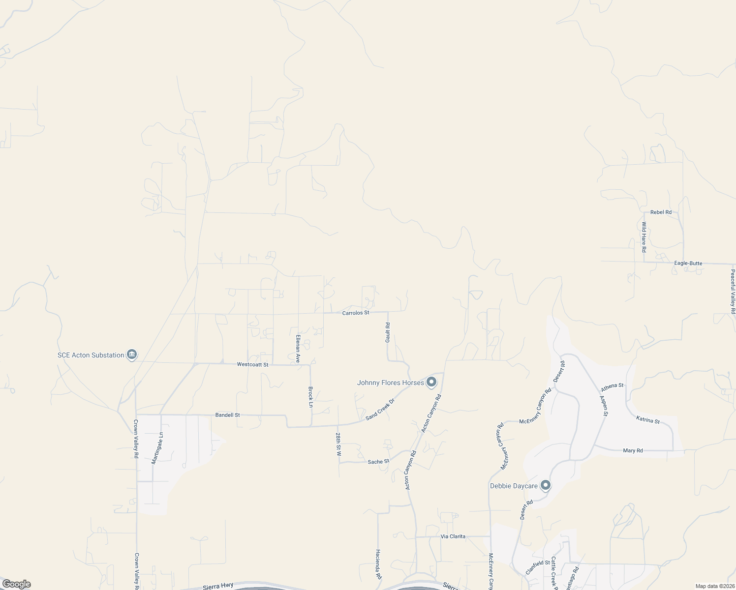 map of restaurants, bars, coffee shops, grocery stores, and more near 34832 Dennis Ranch Road in Acton