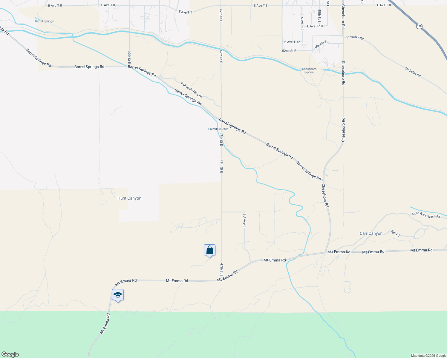 map of restaurants, bars, coffee shops, grocery stores, and more near 47th Street East in Los Angeles County