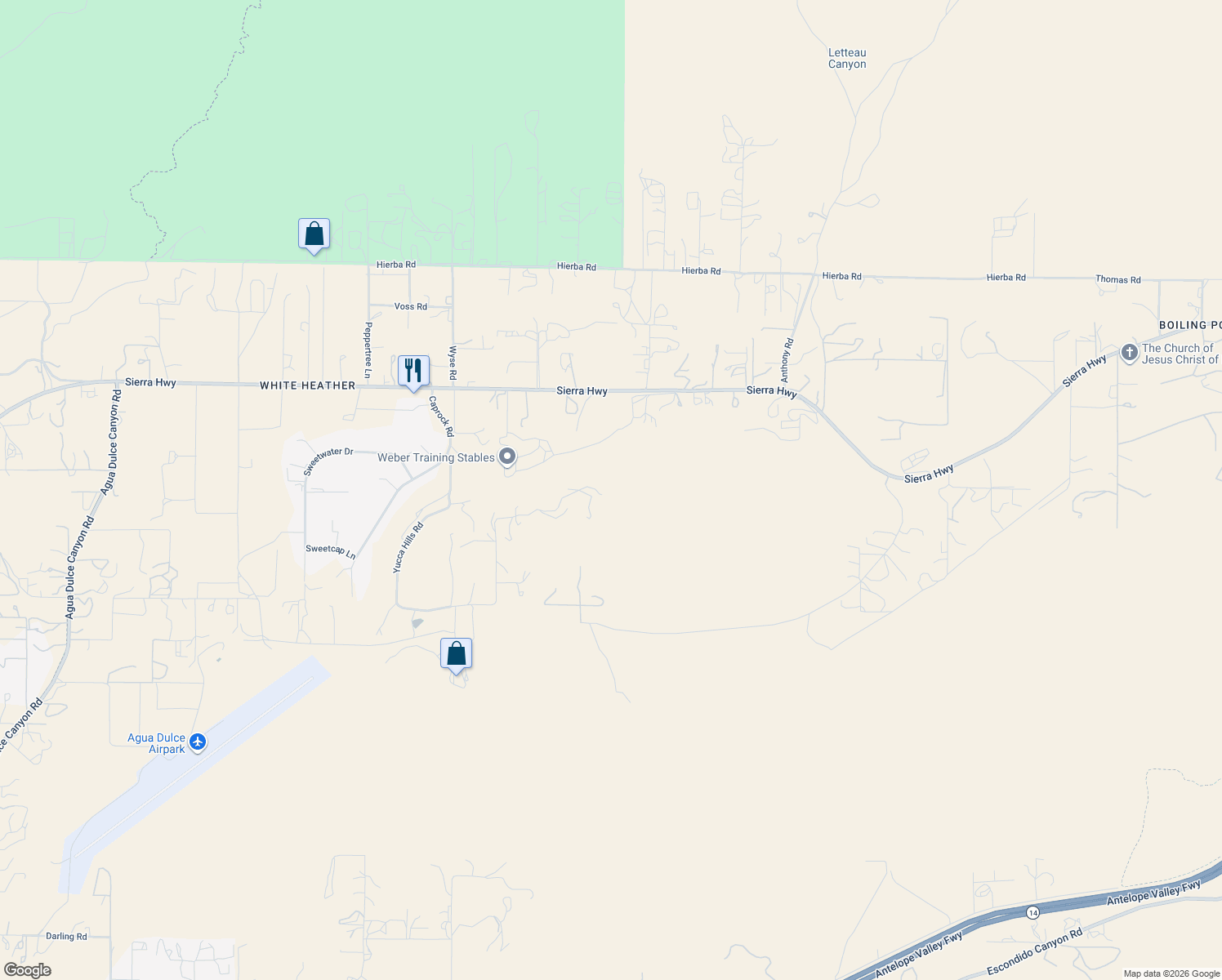 map of restaurants, bars, coffee shops, grocery stores, and more near 9040 Yucca Hills Road in Los Angeles County