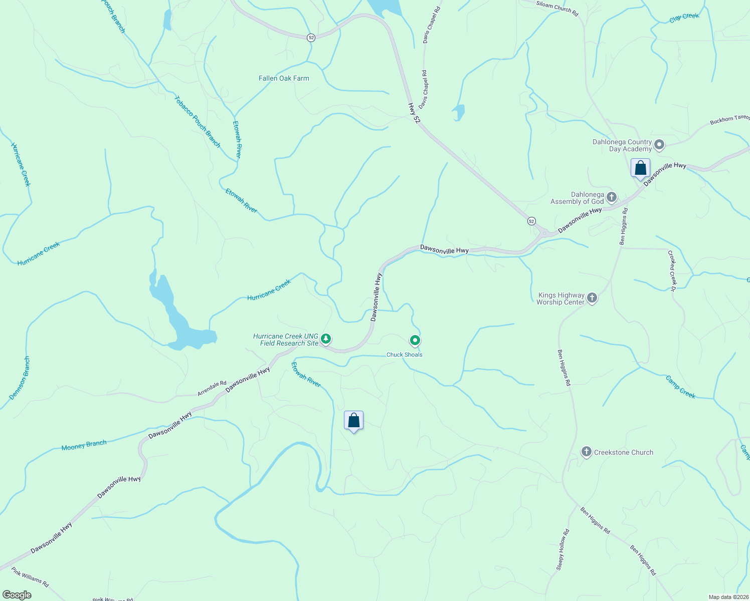 map of restaurants, bars, coffee shops, grocery stores, and more near 1 T J Mote Road in Dahlonega