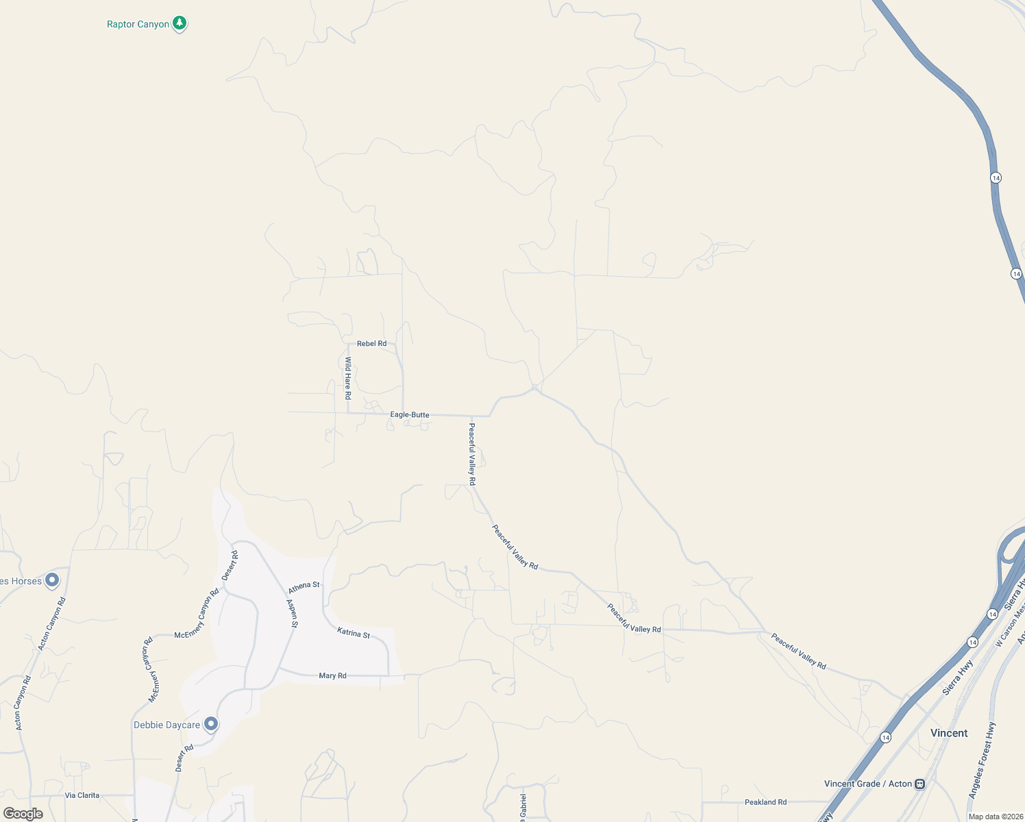 map of restaurants, bars, coffee shops, grocery stores, and more near 34990 Peaceful Valley Road in Palmdale