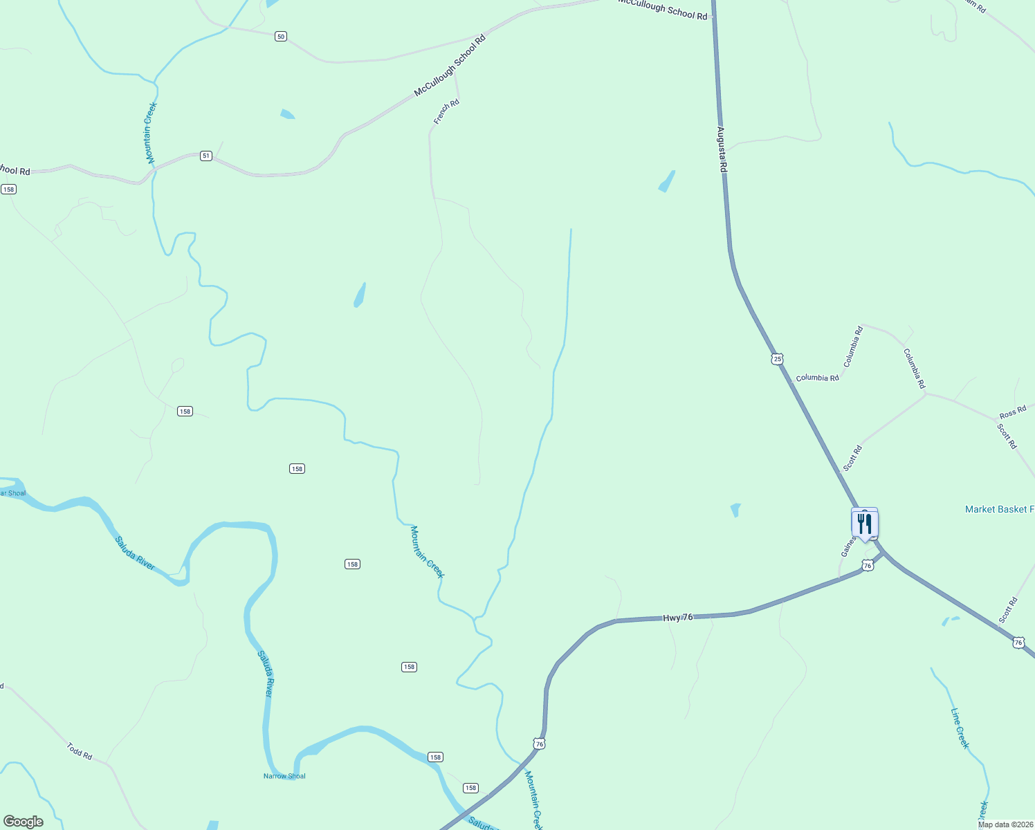 map of restaurants, bars, coffee shops, grocery stores, and more near 343 French Road in Honea Path