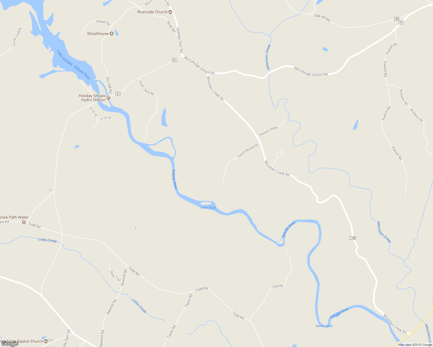map of restaurants, bars, coffee shops, grocery stores, and more near 120 French Woods Road in Honea Path