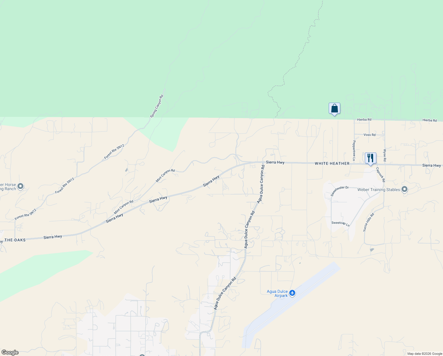 map of restaurants, bars, coffee shops, grocery stores, and more near Pellona Road in Agua Dulce