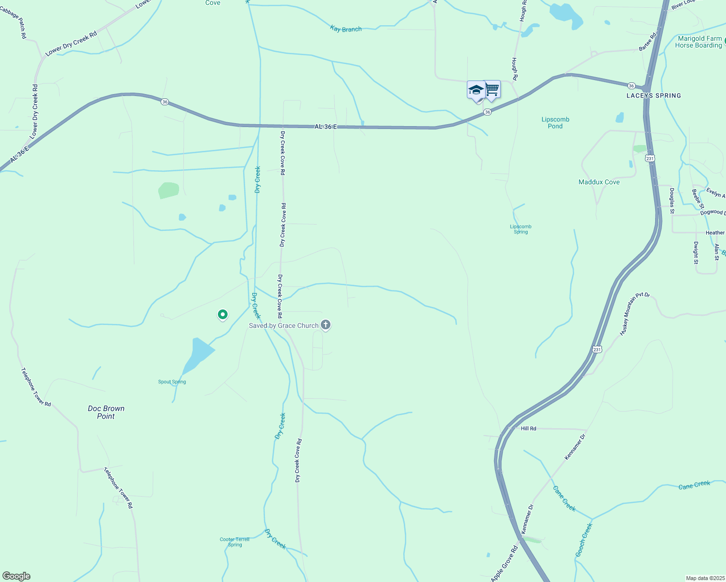 map of restaurants, bars, coffee shops, grocery stores, and more near 348 Dry Creek Cove Circle in Union Grove