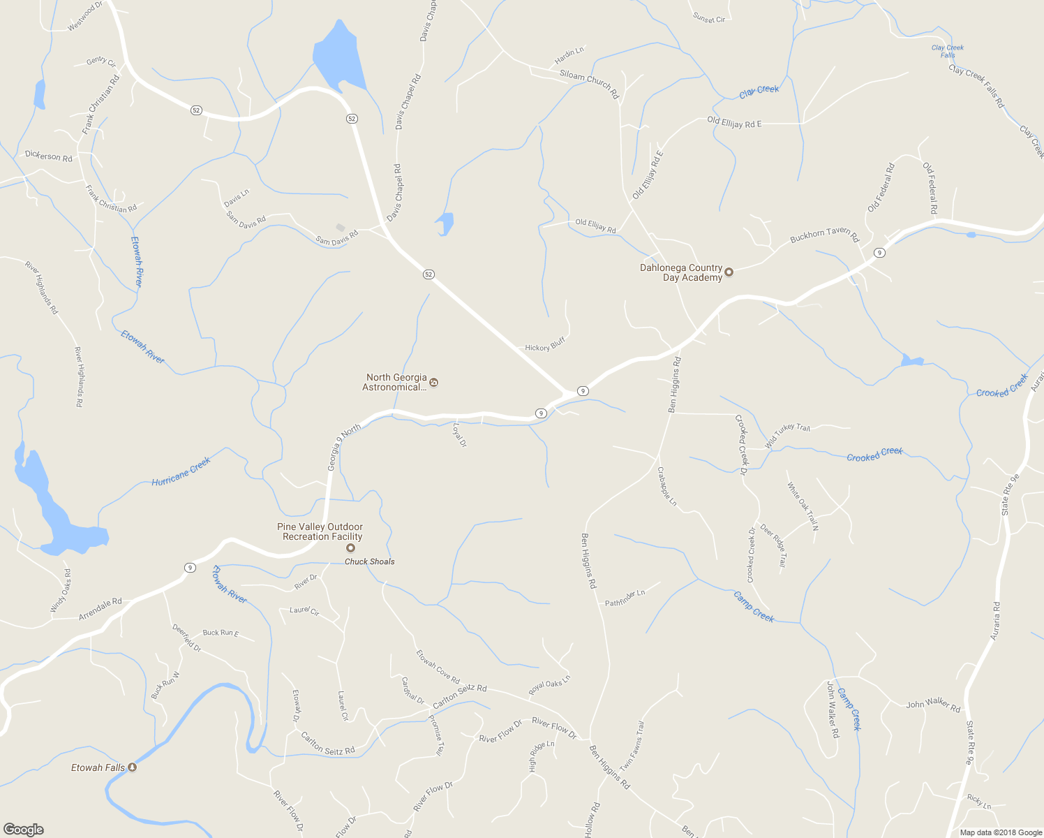 map of restaurants, bars, coffee shops, grocery stores, and more near Georgia 9 North in Dahlonega