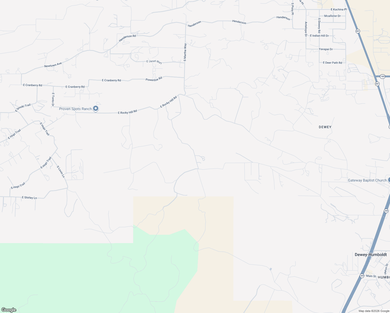 map of restaurants, bars, coffee shops, grocery stores, and more near S Rudys Trl in Dewey-Humboldt