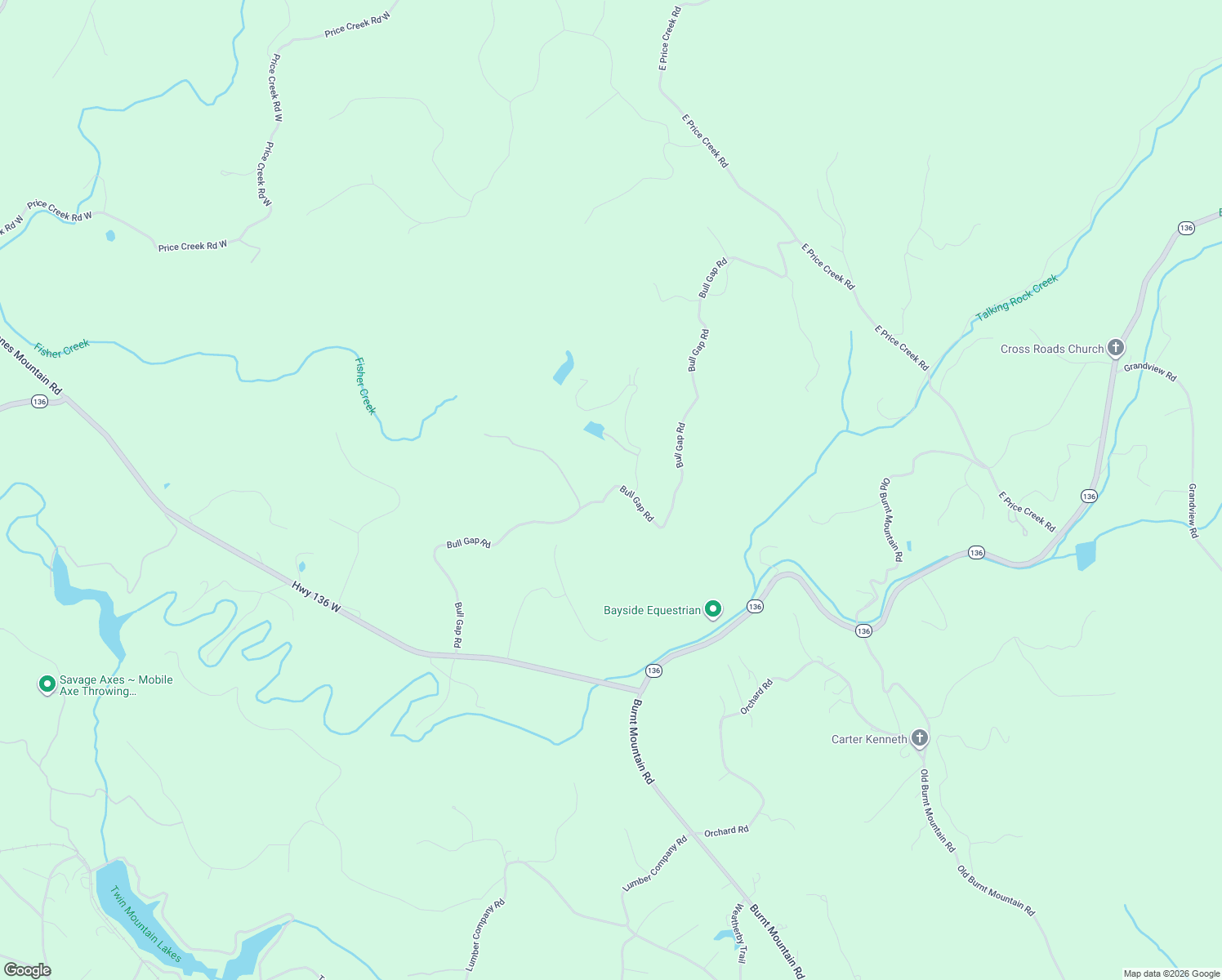 map of restaurants, bars, coffee shops, grocery stores, and more near Bull Gap Road in Pickens County