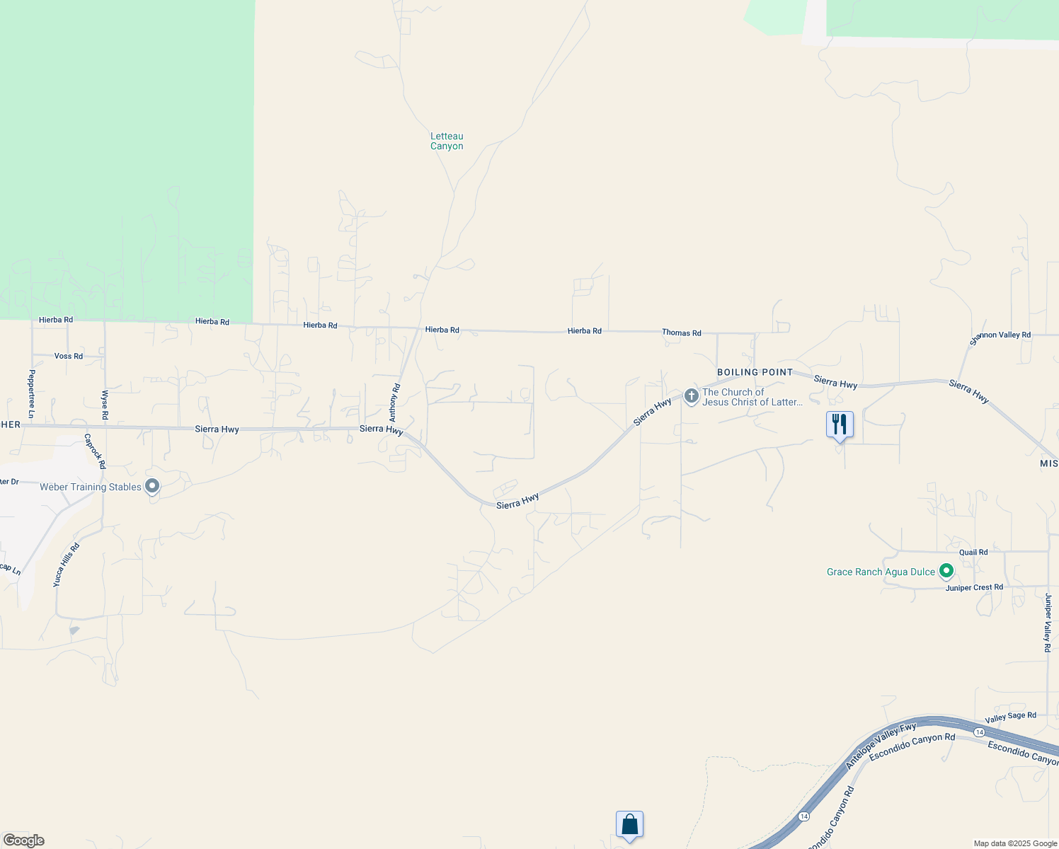 map of restaurants, bars, coffee shops, grocery stores, and more near Carrie Court in Agua Dulce