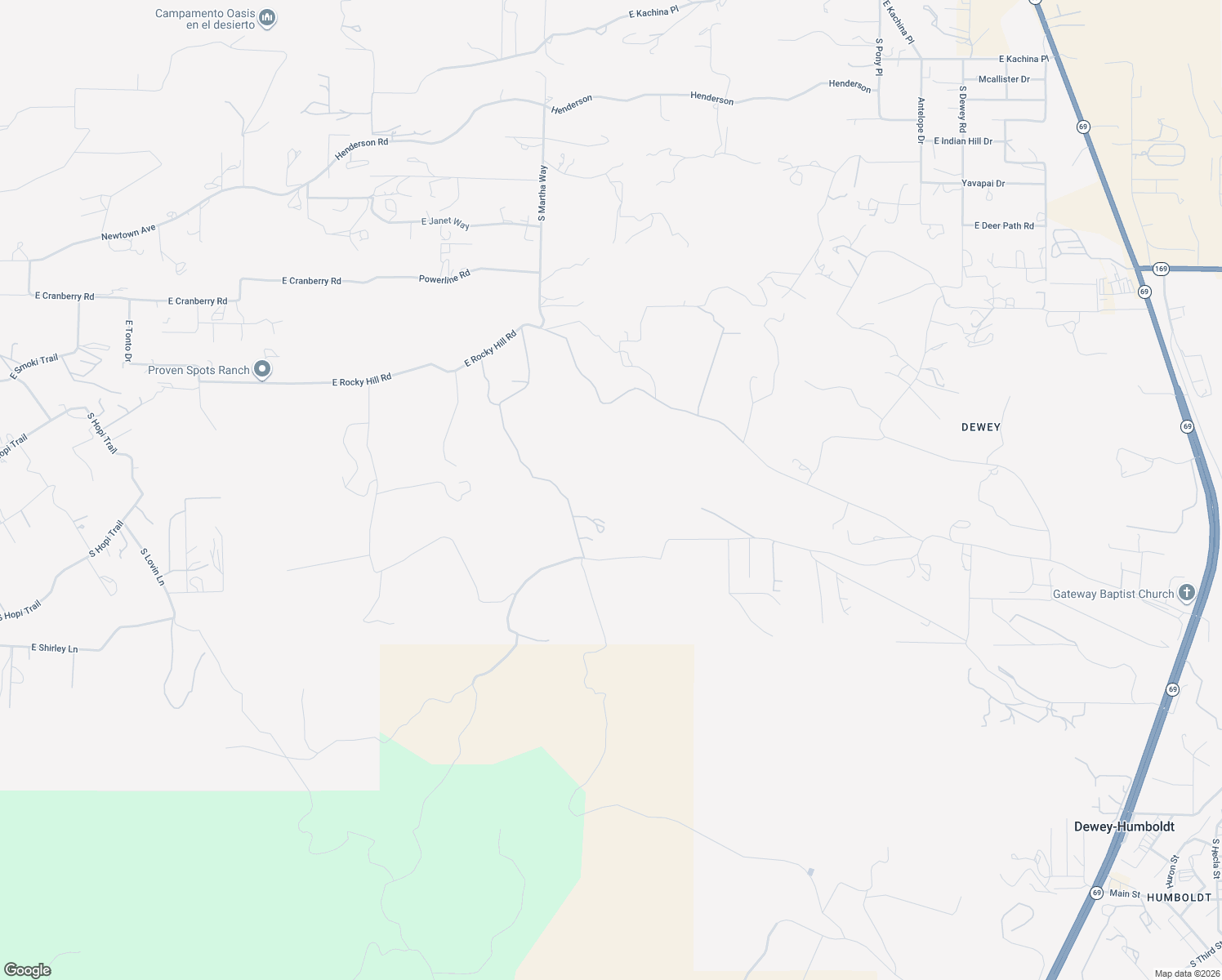 map of restaurants, bars, coffee shops, grocery stores, and more near 1625 South Rudys Trail in Dewey-Humboldt