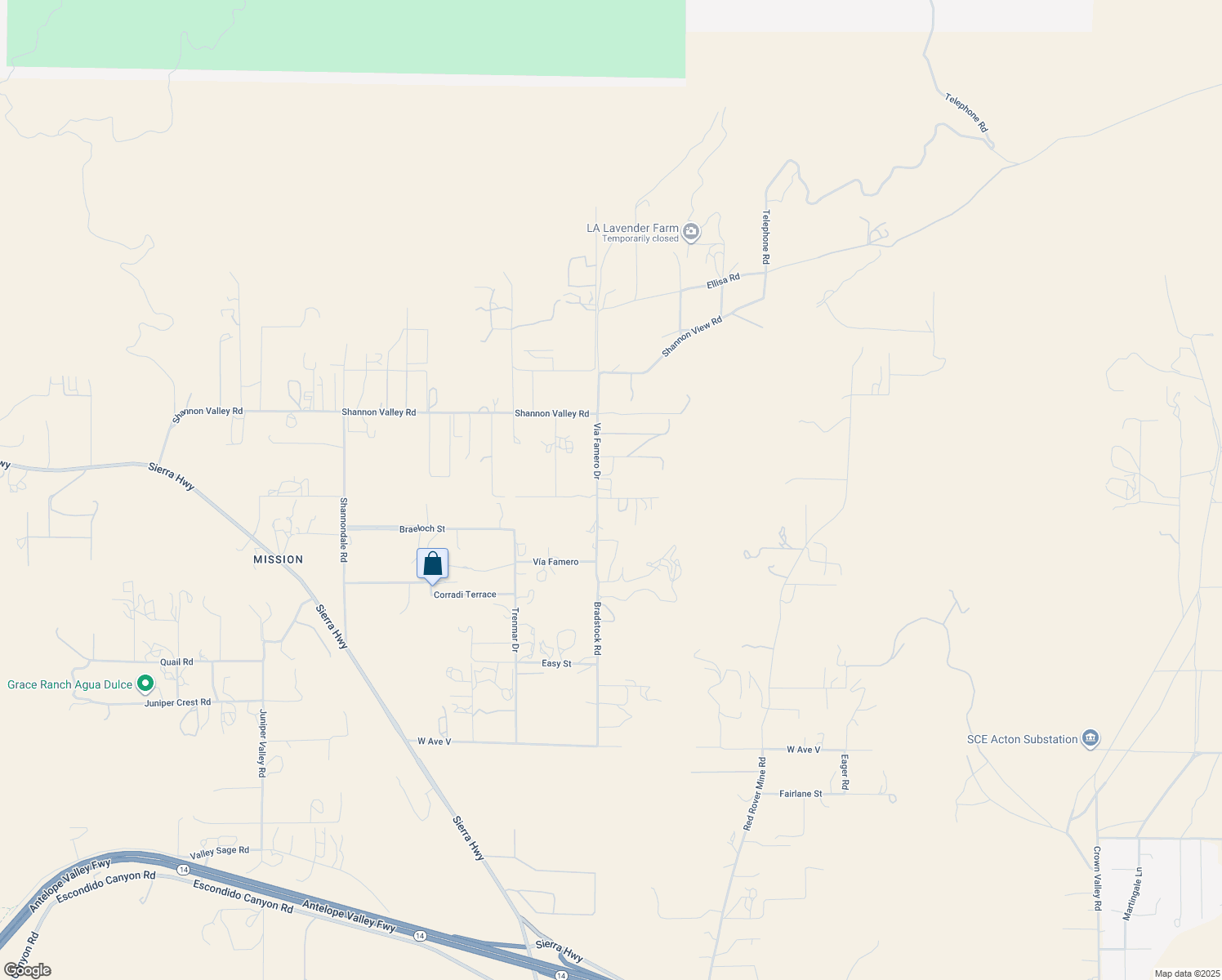 map of restaurants, bars, coffee shops, grocery stores, and more near Via Famero Drive in Acton