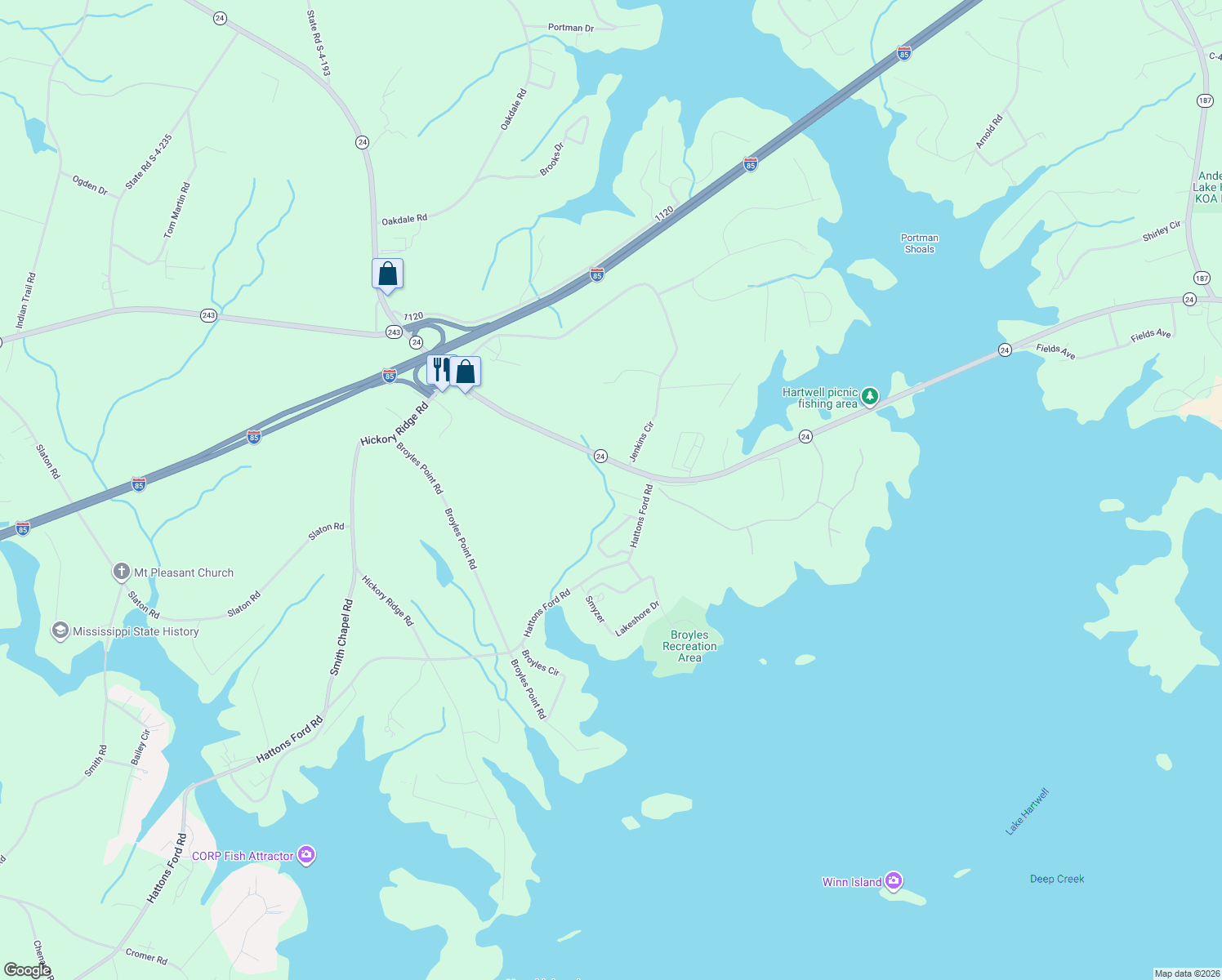 map of restaurants, bars, coffee shops, grocery stores, and more near 105 Shelby Lane in Townville