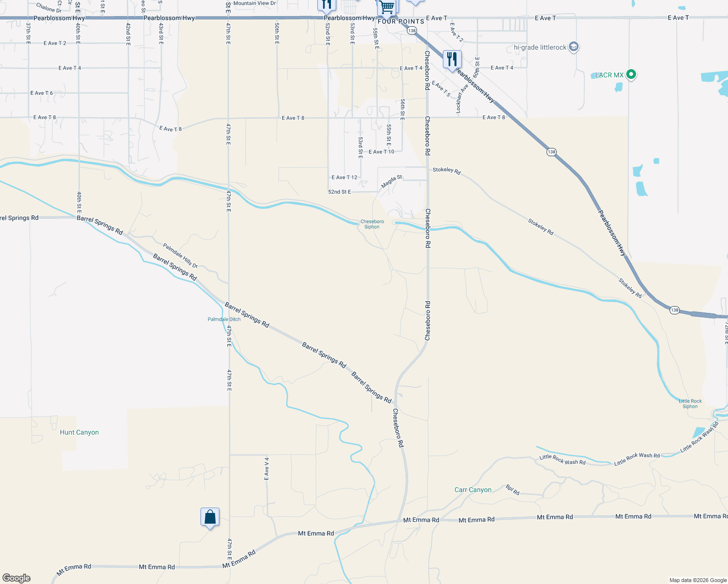 map of restaurants, bars, coffee shops, grocery stores, and more near 35401 Cheseboro Road in Palmdale