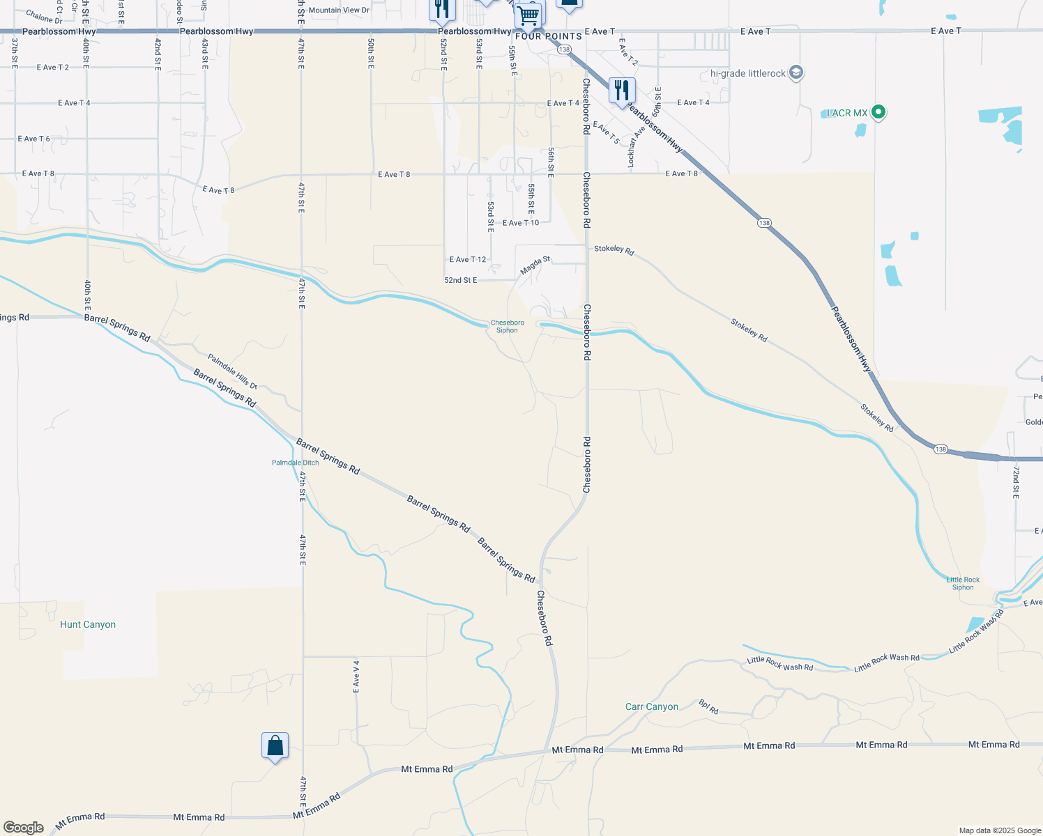 map of restaurants, bars, coffee shops, grocery stores, and more near 35401 Cheseboro Road in Palmdale