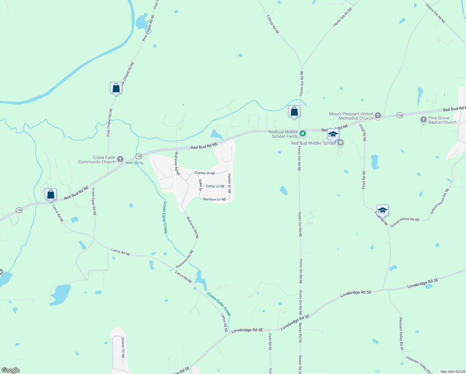 map of restaurants, bars, coffee shops, grocery stores, and more near 152 Hunter Drive Northeast in Calhoun