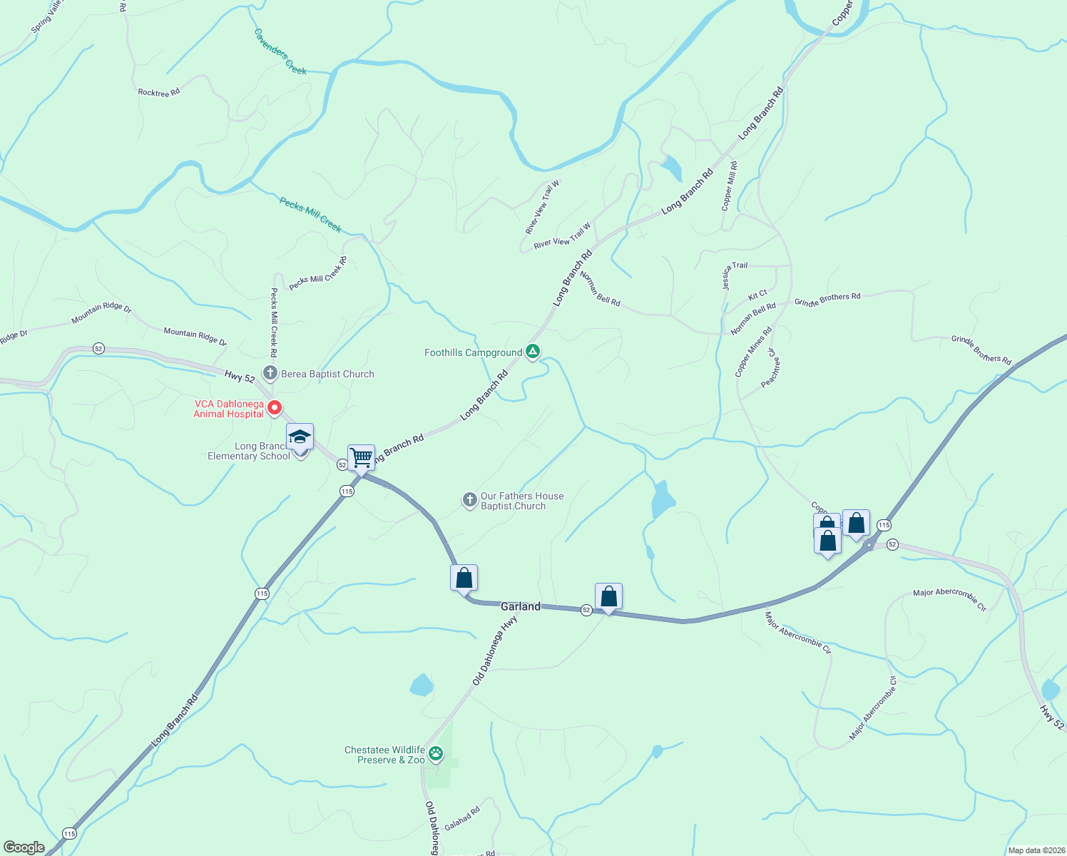 map of restaurants, bars, coffee shops, grocery stores, and more near 0 Cool Springs Lane in Murrayville