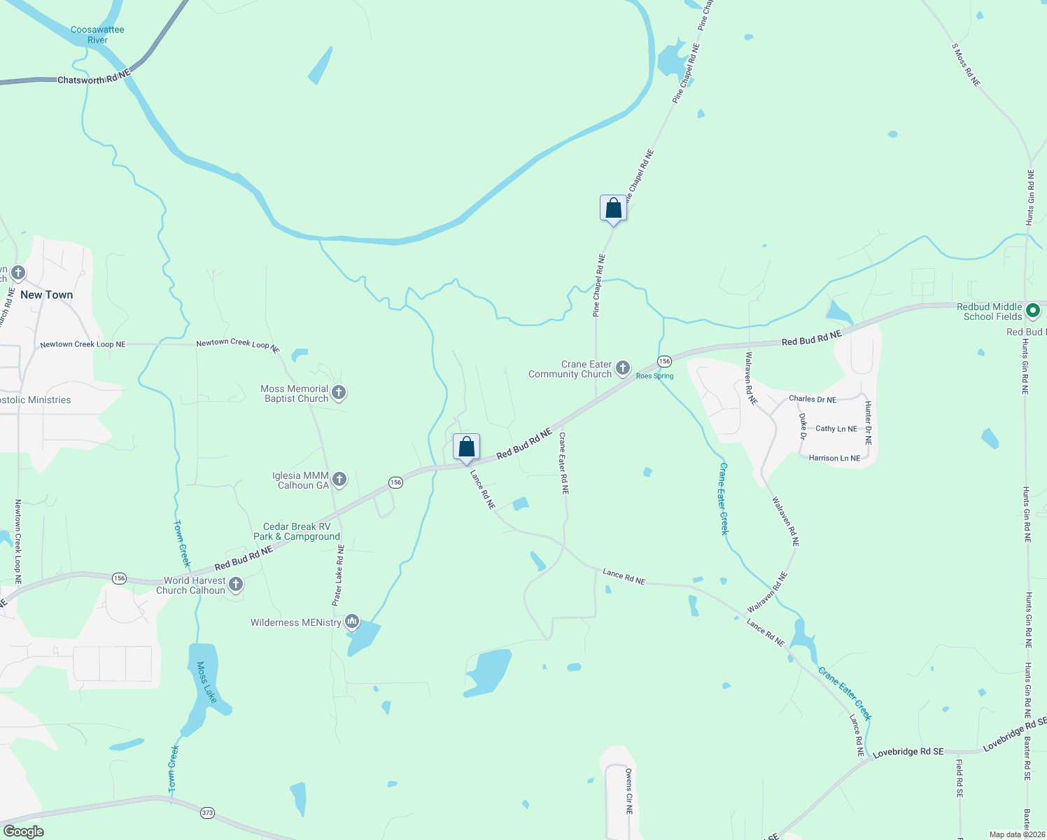 map of restaurants, bars, coffee shops, grocery stores, and more near 101 Field View Dr NE in Calhoun