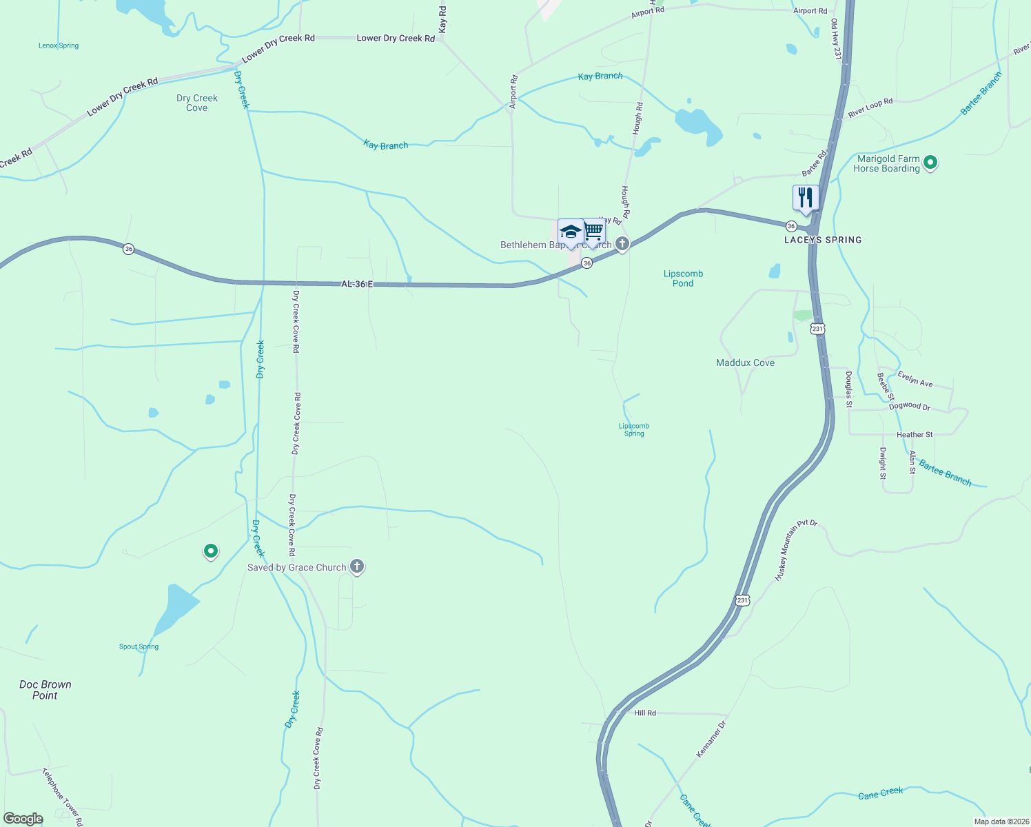 map of restaurants, bars, coffee shops, grocery stores, and more near 583 Bell Point Road in Laceys Spring