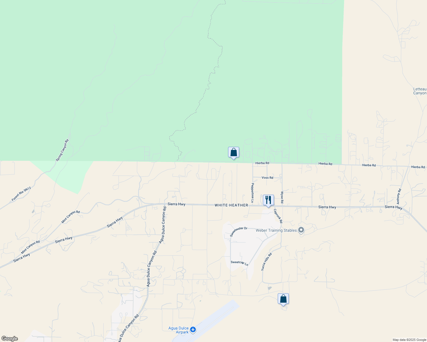 map of restaurants, bars, coffee shops, grocery stores, and more near 10041 Spade Spring Canyon Road in Agua Dulce
