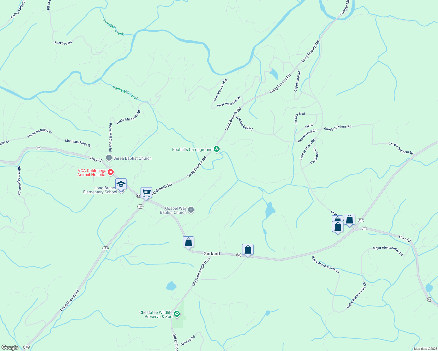 map of restaurants, bars, coffee shops, grocery stores, and more near 125 Cool Springs Lane in Murrayville