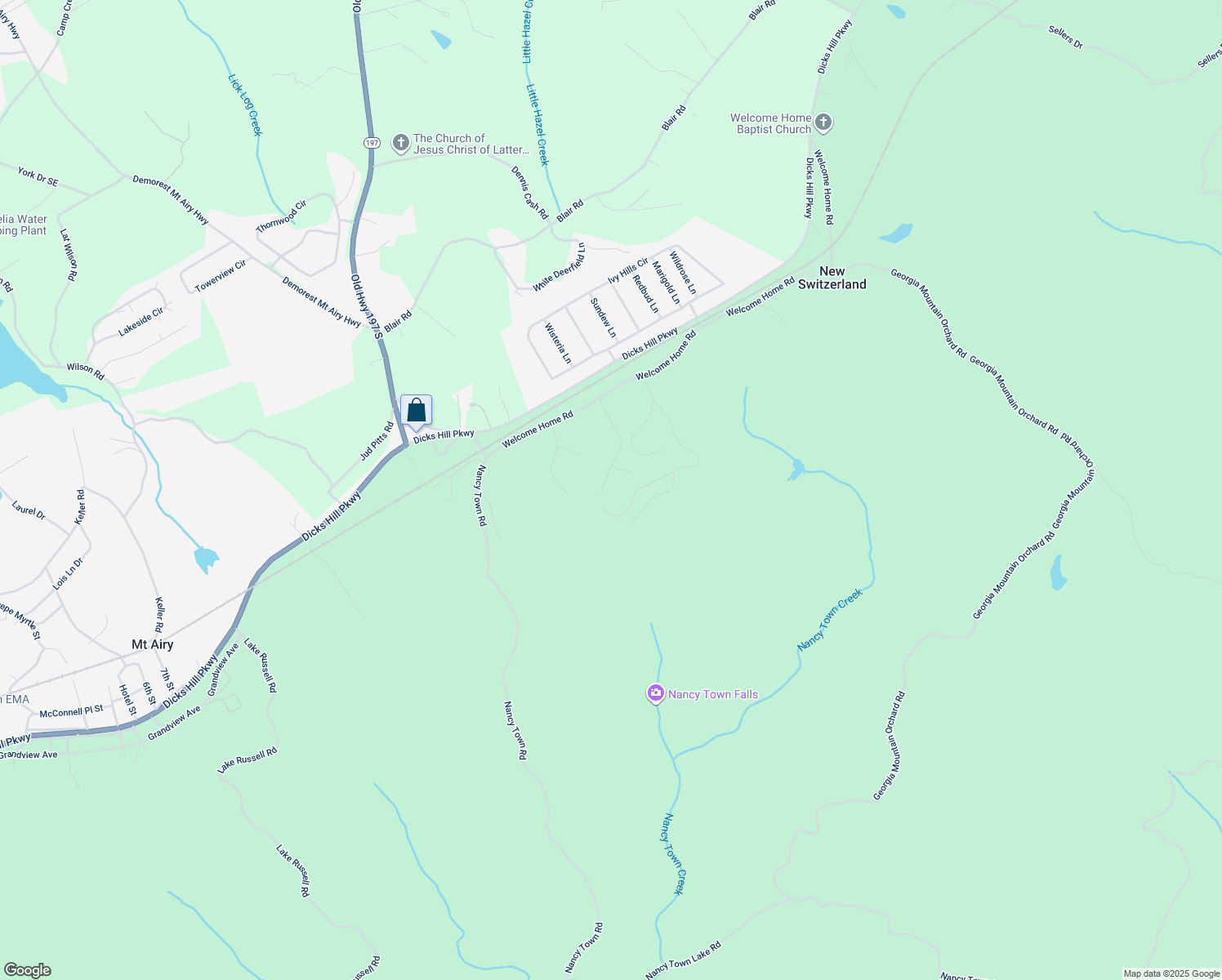 map of restaurants, bars, coffee shops, grocery stores, and more near 541 Day Star Lane in Mount Airy