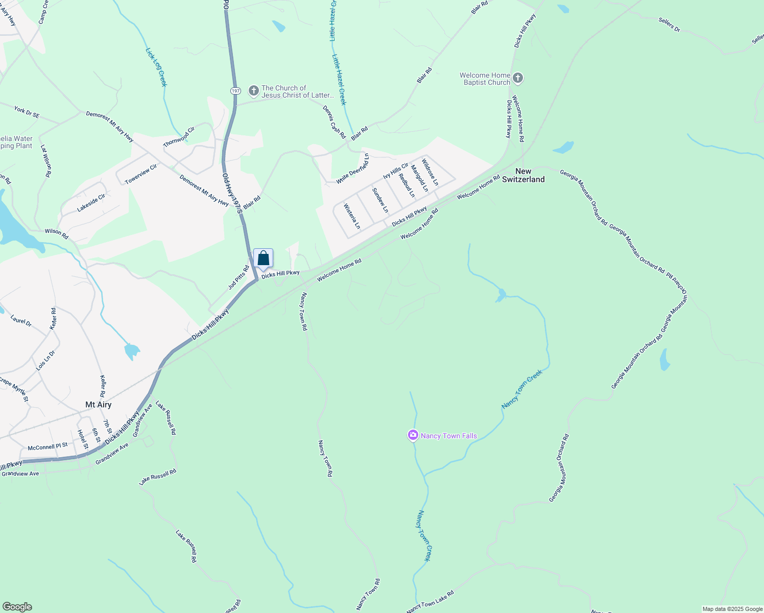 map of restaurants, bars, coffee shops, grocery stores, and more near 541 Day Star Lane in Mount Airy