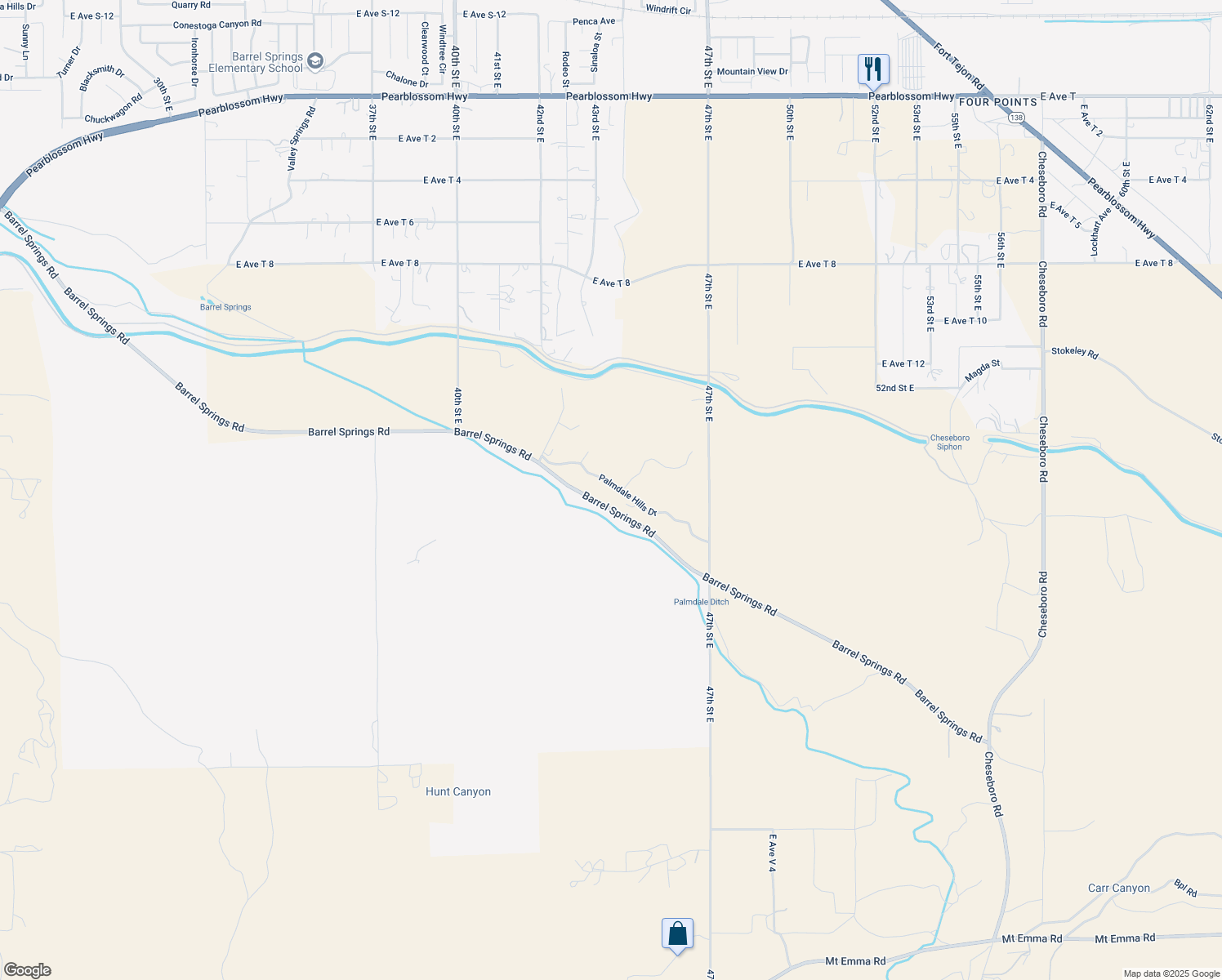 map of restaurants, bars, coffee shops, grocery stores, and more near 4350 Palmdale Hills Drive in Palmdale