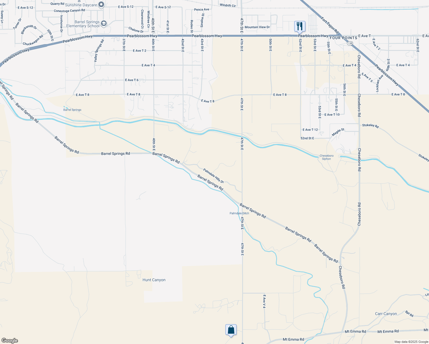 map of restaurants, bars, coffee shops, grocery stores, and more near 4350 Palmdale Hills Drive in Palmdale