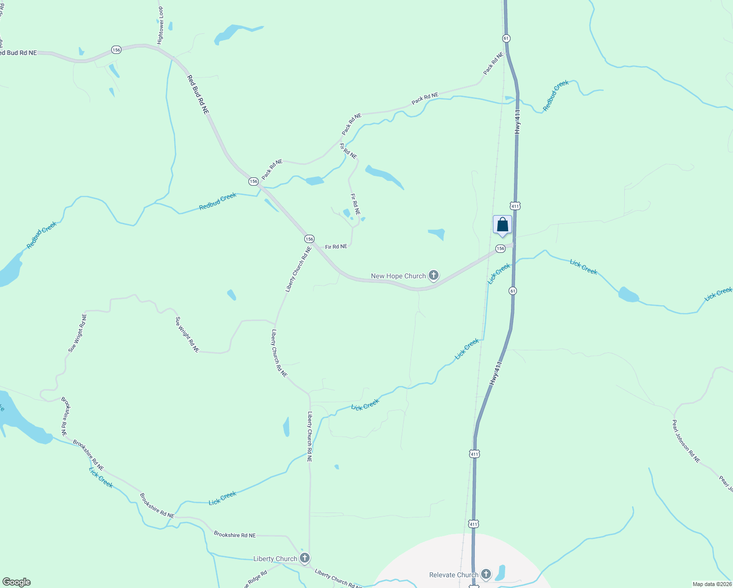 map of restaurants, bars, coffee shops, grocery stores, and more near 8867 Red Bud Road Northeast in Ranger