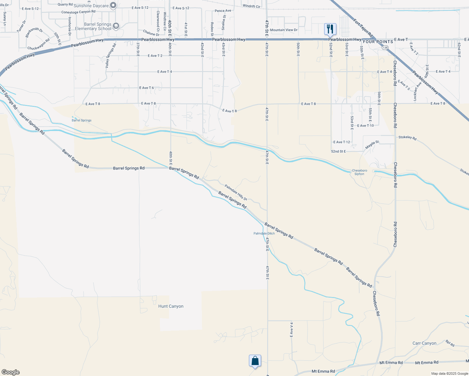 map of restaurants, bars, coffee shops, grocery stores, and more near 35433 Alida Lane in Palmdale