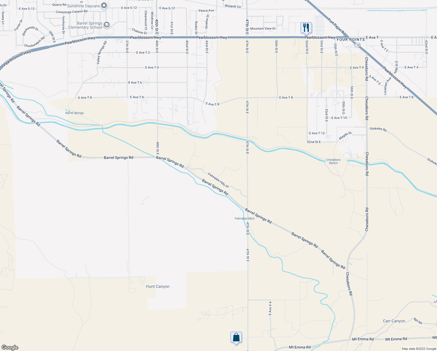 map of restaurants, bars, coffee shops, grocery stores, and more near 35433 Alida Lane in Palmdale