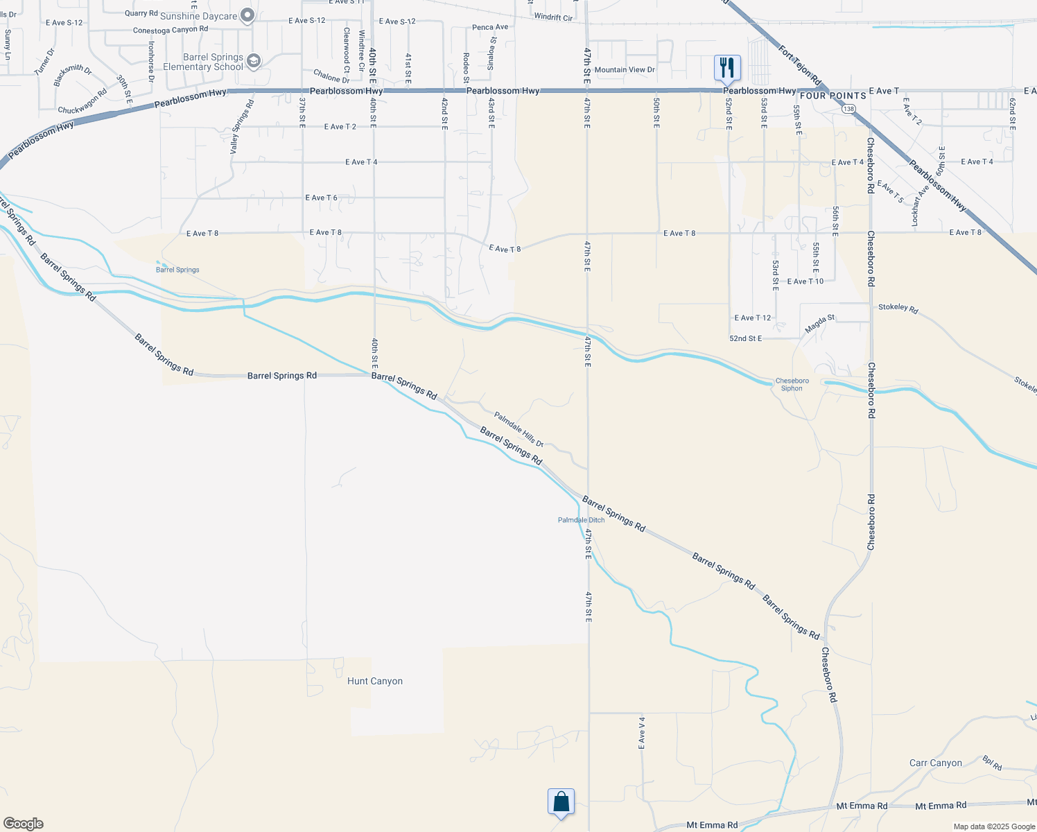 map of restaurants, bars, coffee shops, grocery stores, and more near 35433 Alida Lane in Palmdale