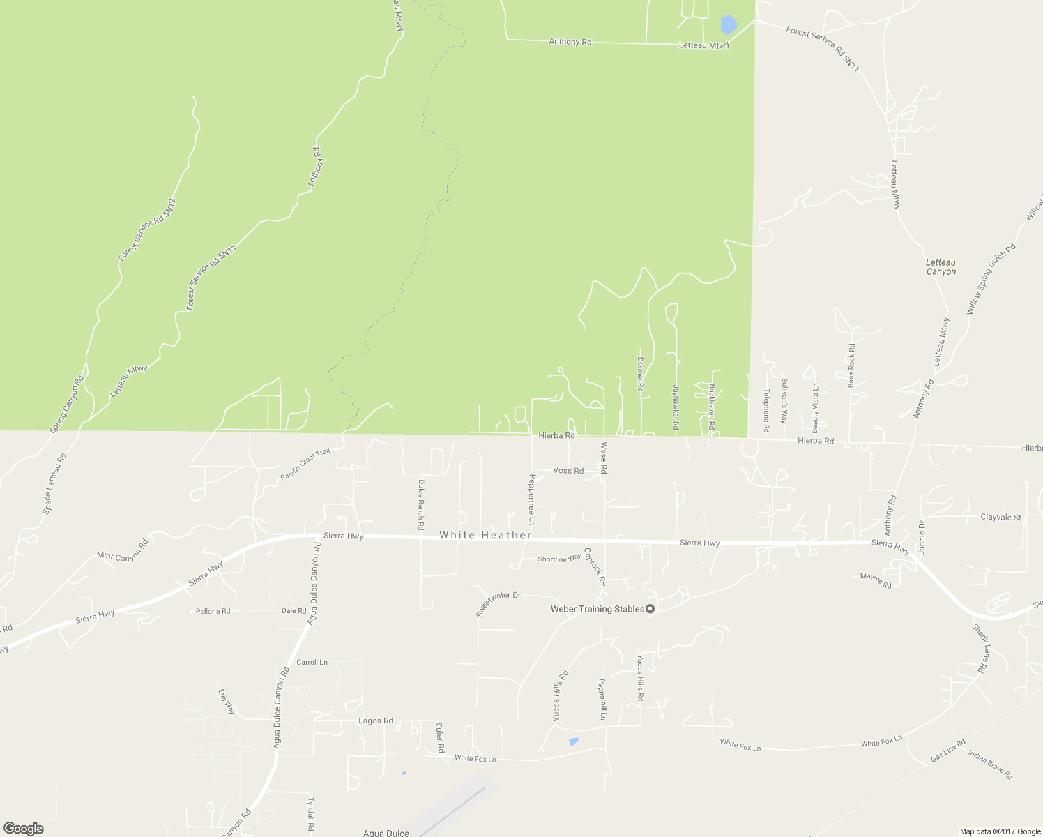 map of restaurants, bars, coffee shops, grocery stores, and more near Hierba Road in Agua Dulce