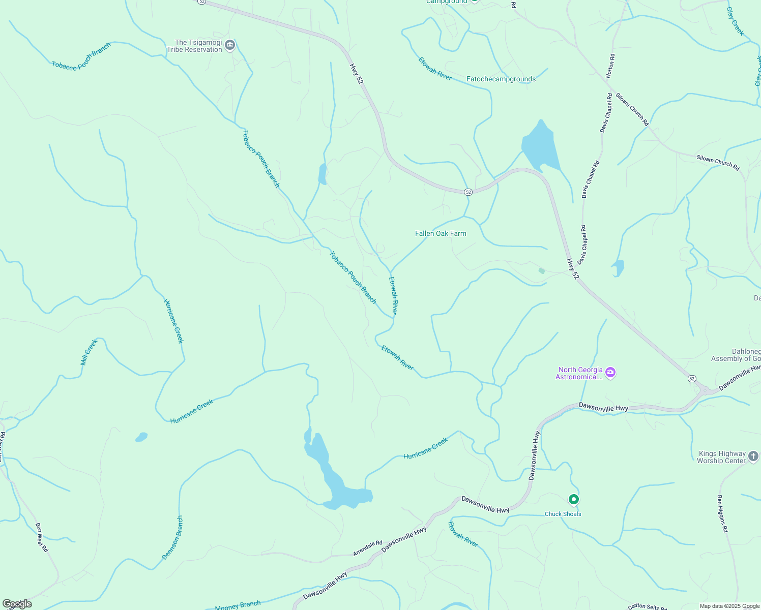 map of restaurants, bars, coffee shops, grocery stores, and more near 319 Tobacco Pouch Lane in Dahlonega