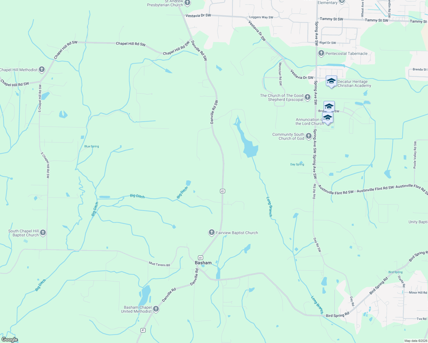map of restaurants, bars, coffee shops, grocery stores, and more near 4111 Danville Road Southwest in Decatur
