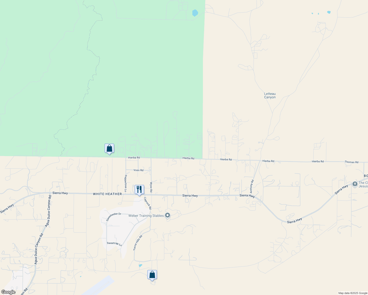map of restaurants, bars, coffee shops, grocery stores, and more near 35655 Buckhaven Road in Agua Dulce