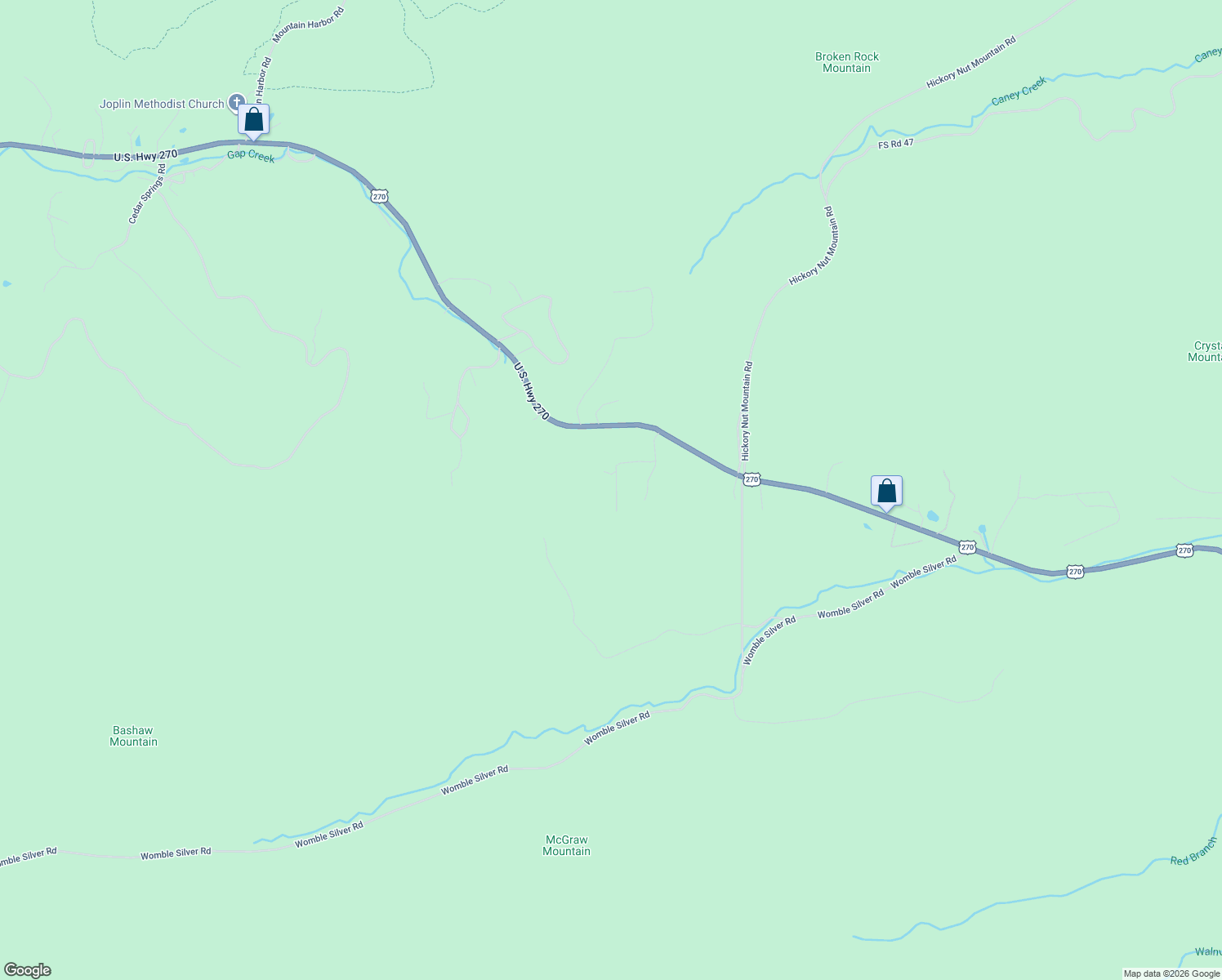 map of restaurants, bars, coffee shops, grocery stores, and more near 31 Crutchfield Lane in Mount Ida