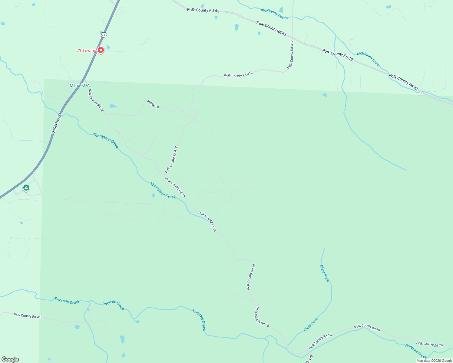 map of restaurants, bars, coffee shops, grocery stores, and more near 171 Mills Lane in Mena