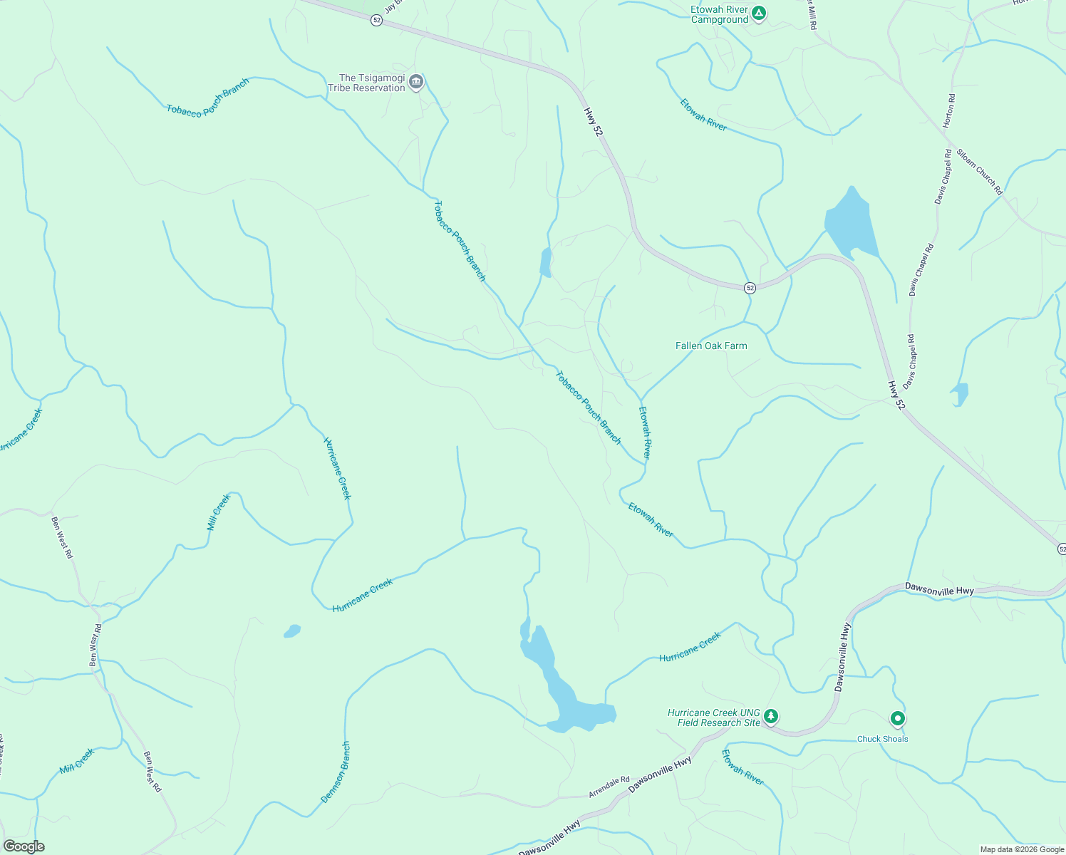 map of restaurants, bars, coffee shops, grocery stores, and more near 72 Tobacco Pouch Lane in Dahlonega