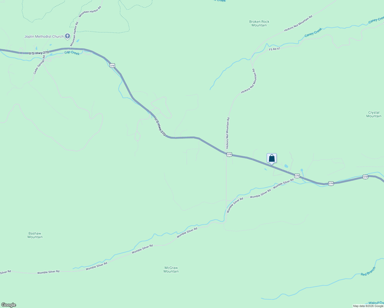 map of restaurants, bars, coffee shops, grocery stores, and more near 31 Crutchfield Lane in Mount Ida