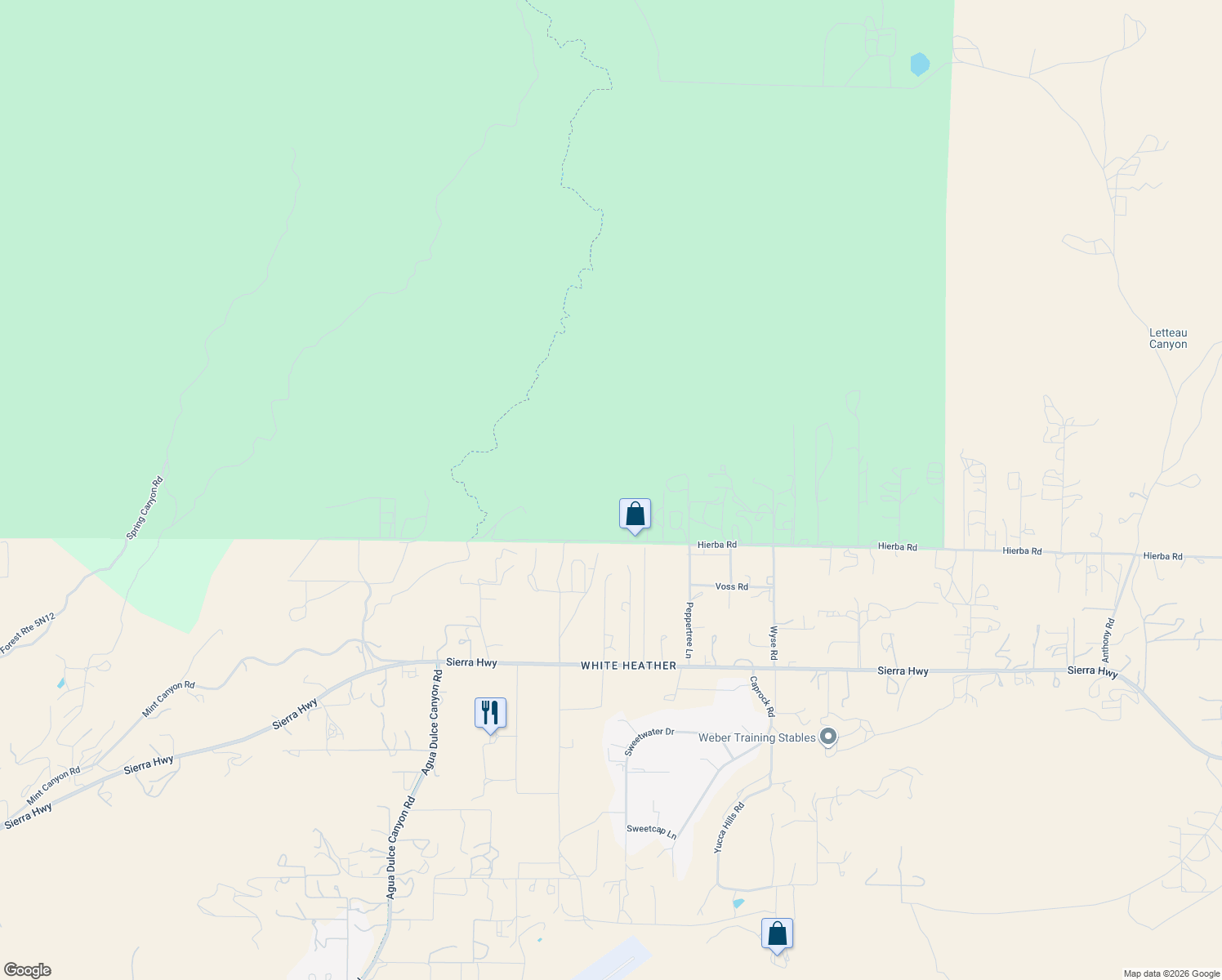 map of restaurants, bars, coffee shops, grocery stores, and more near 9877 Hierba Road in Santa Clarita