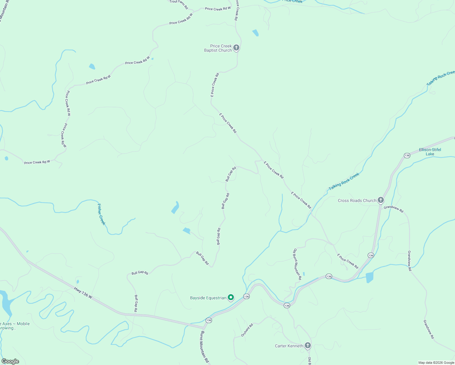 map of restaurants, bars, coffee shops, grocery stores, and more near 309 Price Creek Farms Lane in Jasper
