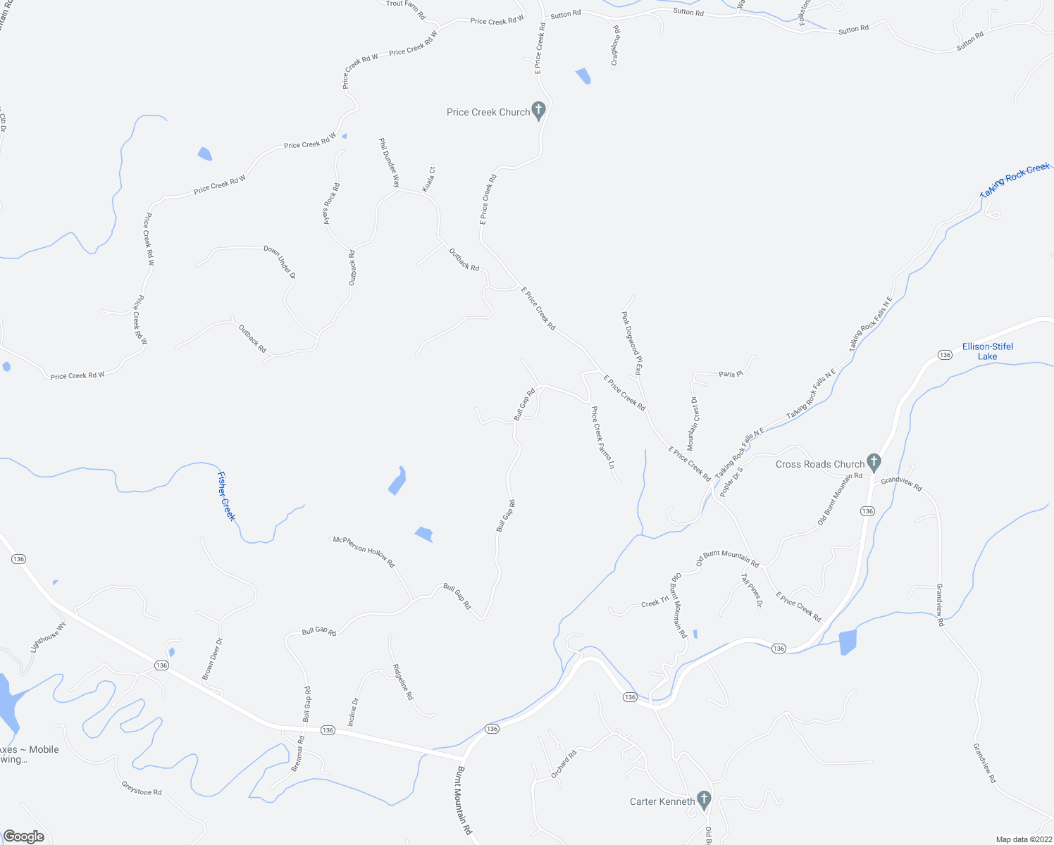 map of restaurants, bars, coffee shops, grocery stores, and more near 309 Price Creek Farms Lane in Jasper