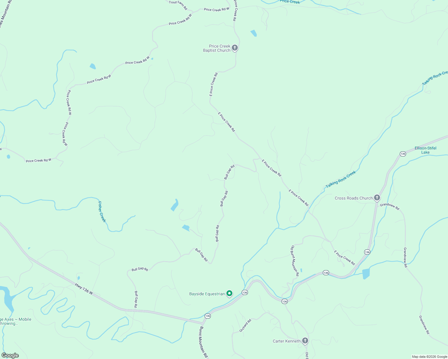 map of restaurants, bars, coffee shops, grocery stores, and more near Bull Gap Road in Pickens County