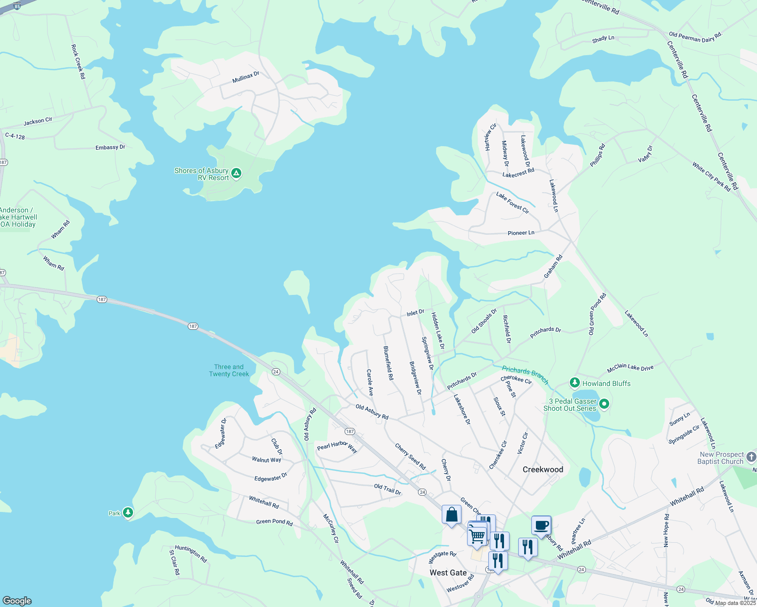 map of restaurants, bars, coffee shops, grocery stores, and more near 5012 Cross Pointe in Anderson