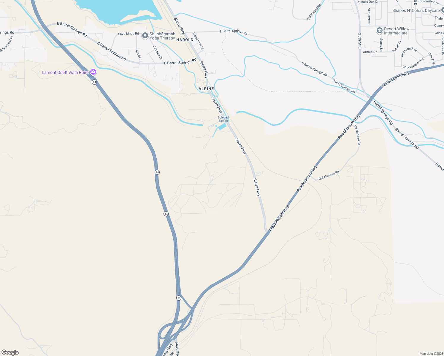 map of restaurants, bars, coffee shops, grocery stores, and more near 26 Sierra Highway in Palmdale