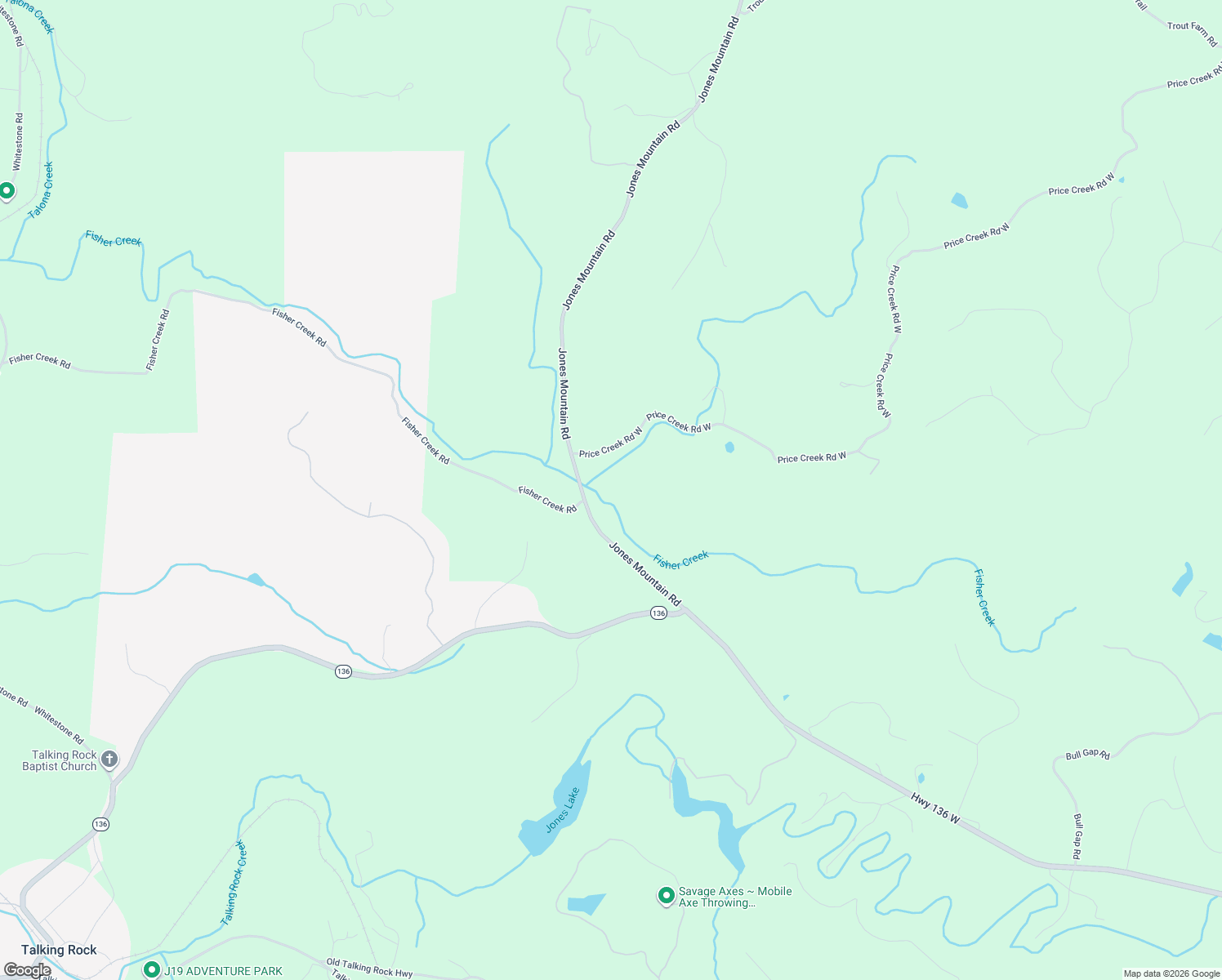 map of restaurants, bars, coffee shops, grocery stores, and more near 330 Jones Mountain Road in Talking Rock