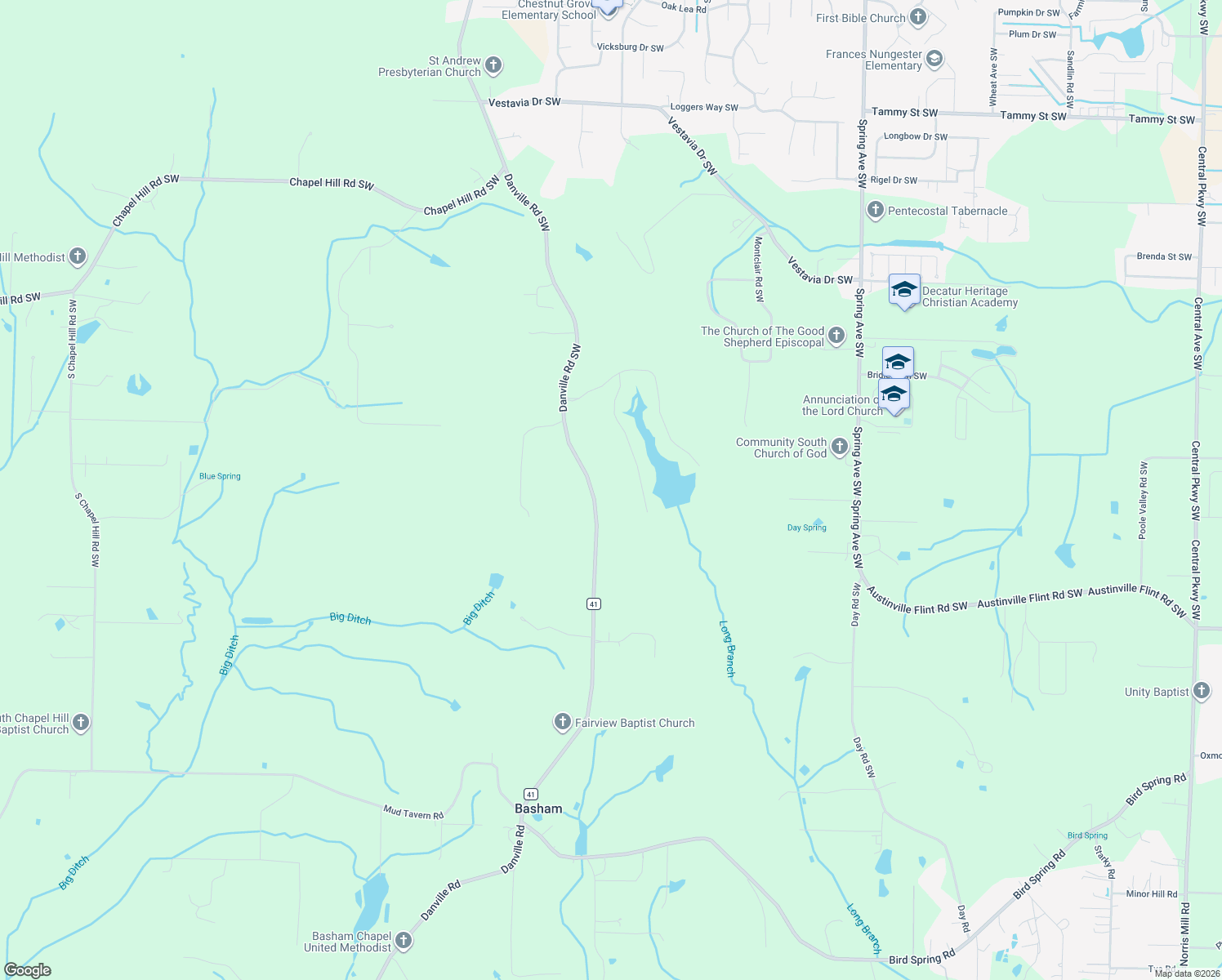 map of restaurants, bars, coffee shops, grocery stores, and more near 4014 Danville Road Southwest in Decatur