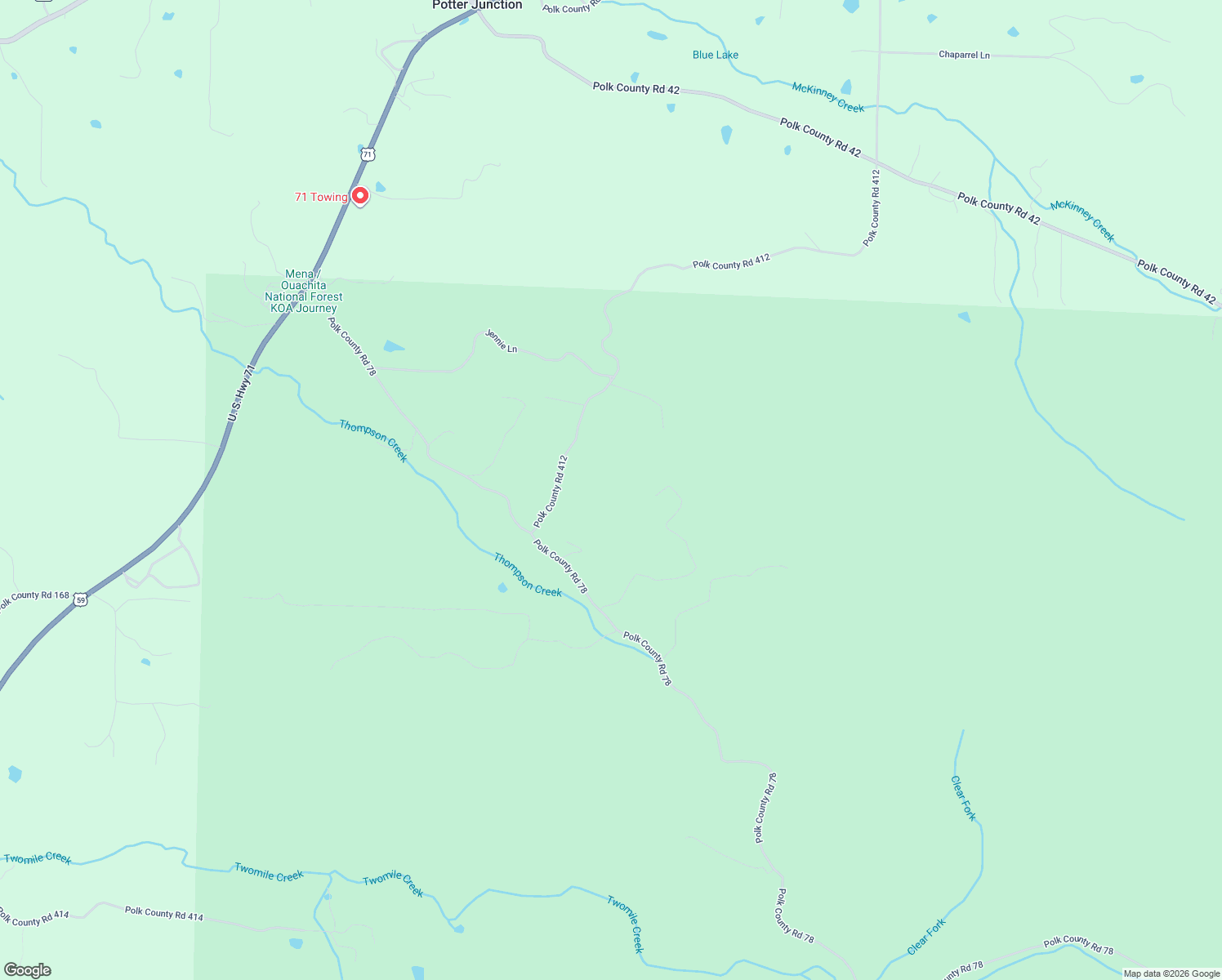 map of restaurants, bars, coffee shops, grocery stores, and more near 627 Polk Road 412 in Mena