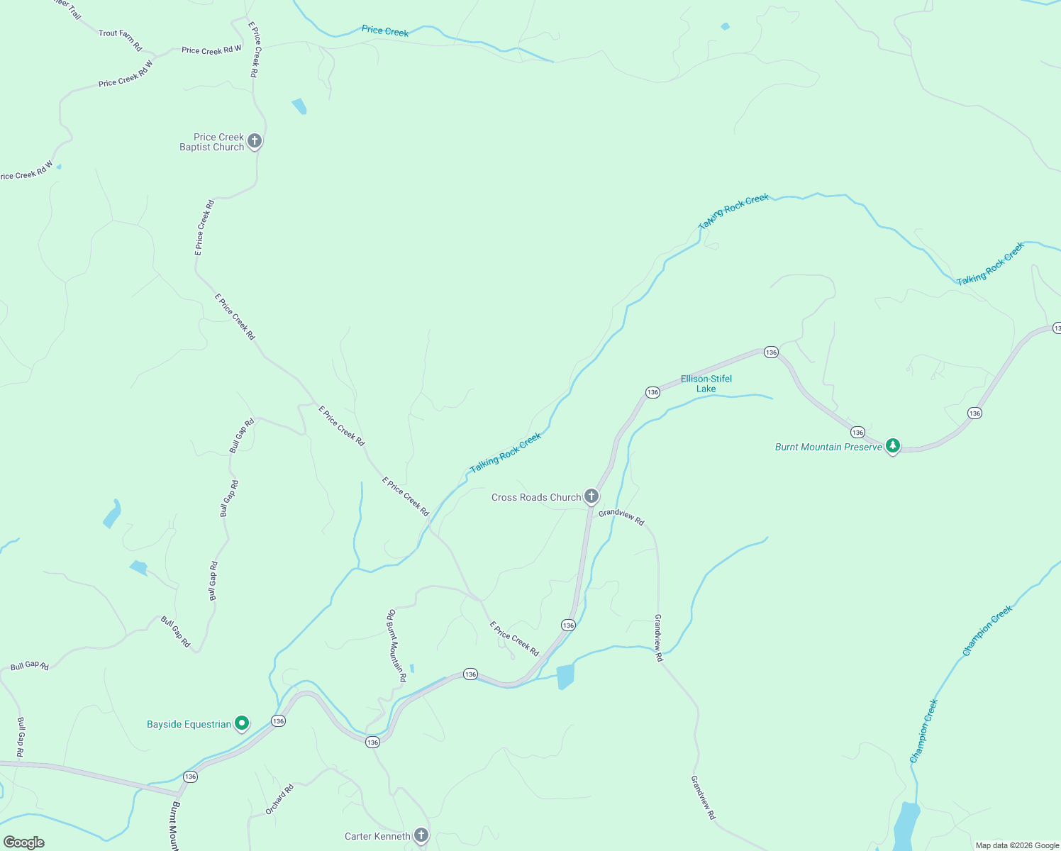 map of restaurants, bars, coffee shops, grocery stores, and more near Talking Rock Falls North East in Pickens County
